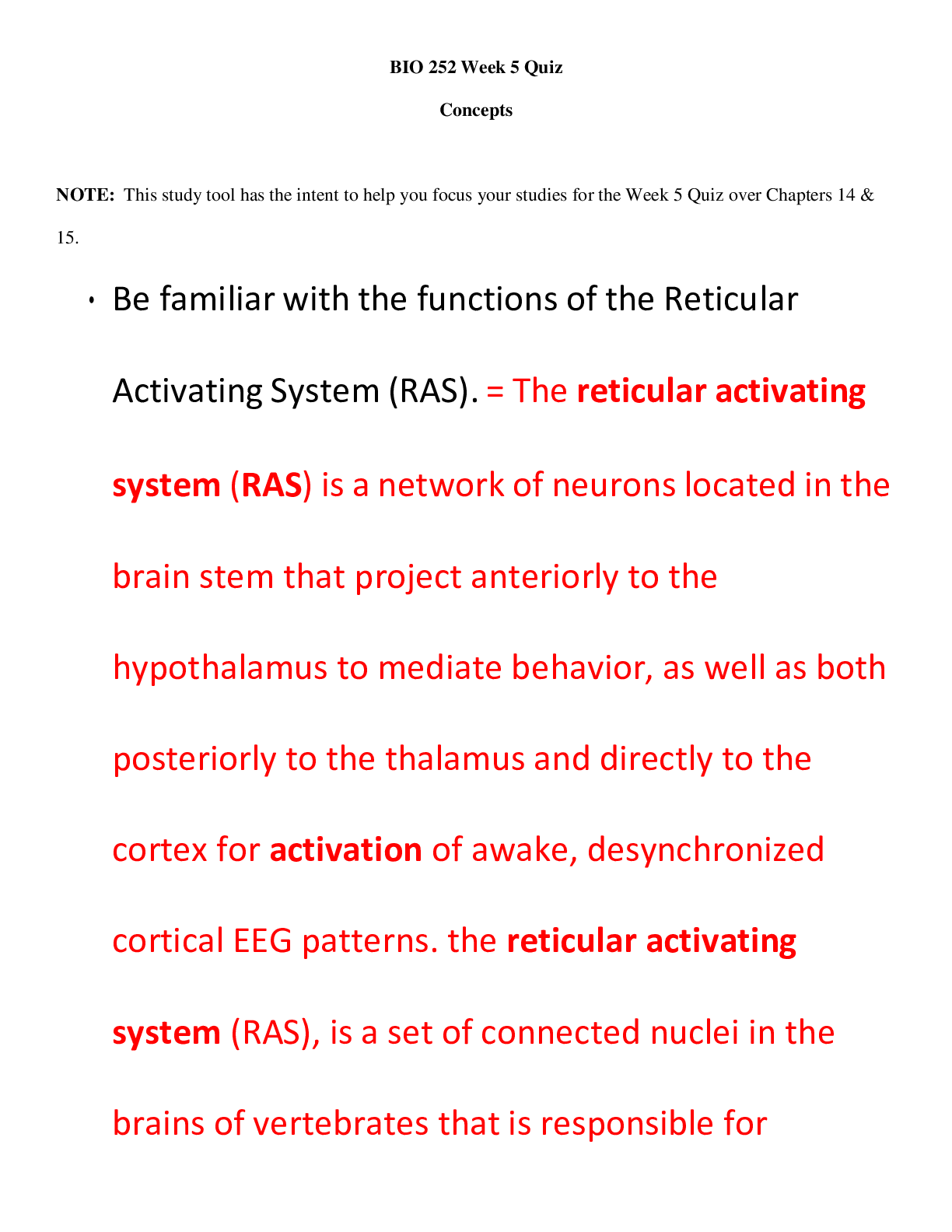 Preview of Chamberlain College of Nursing - BIO 252 Week 5 Quiz Concepts Study Guide (Latest 2021) 10
